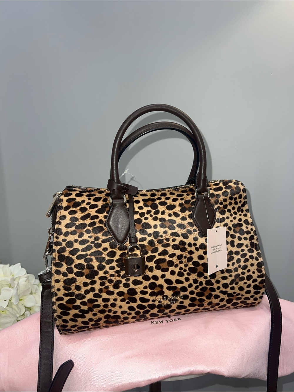 NEW Kate Spade Leopard hair calf Spot Satchel - zip code Leo medium satchel